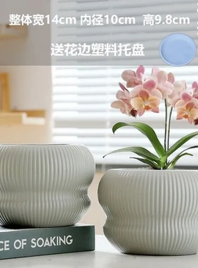 ins风简约花盆绿植带托盘多肉轻奢特大号家用陶瓷小花盆新款