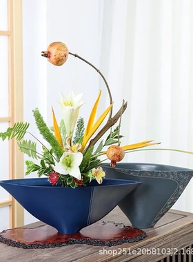 花瓶插花器花器立式池坊日本禅意器皿日式标准进口花盆陶瓷