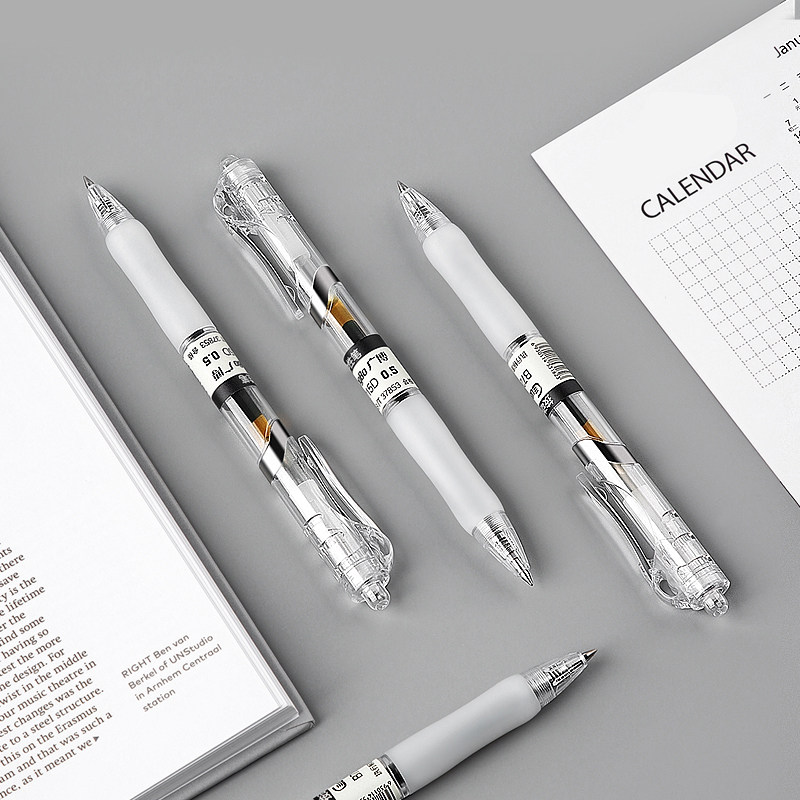 广博12支装无印风0.5mm按动中性笔学生用子弹头简约水笔透明壳商务办公签字笔圆珠笔办公文具用品水性笔,淘宝优惠券,粉丝福利购,淘宝优惠卷