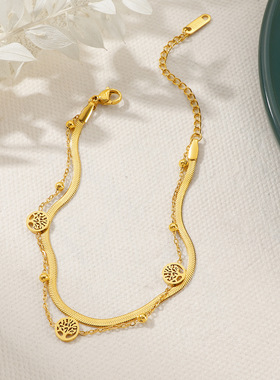 新款中国风双层蛇骨链手链钛钢不掉色小众设计感时尚百搭手链女