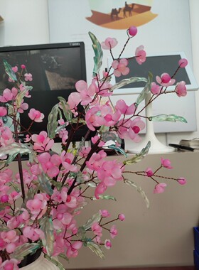 成品果冻渐变色粉色10支杜鹃花手工串珠花假花摆件亚克力材质