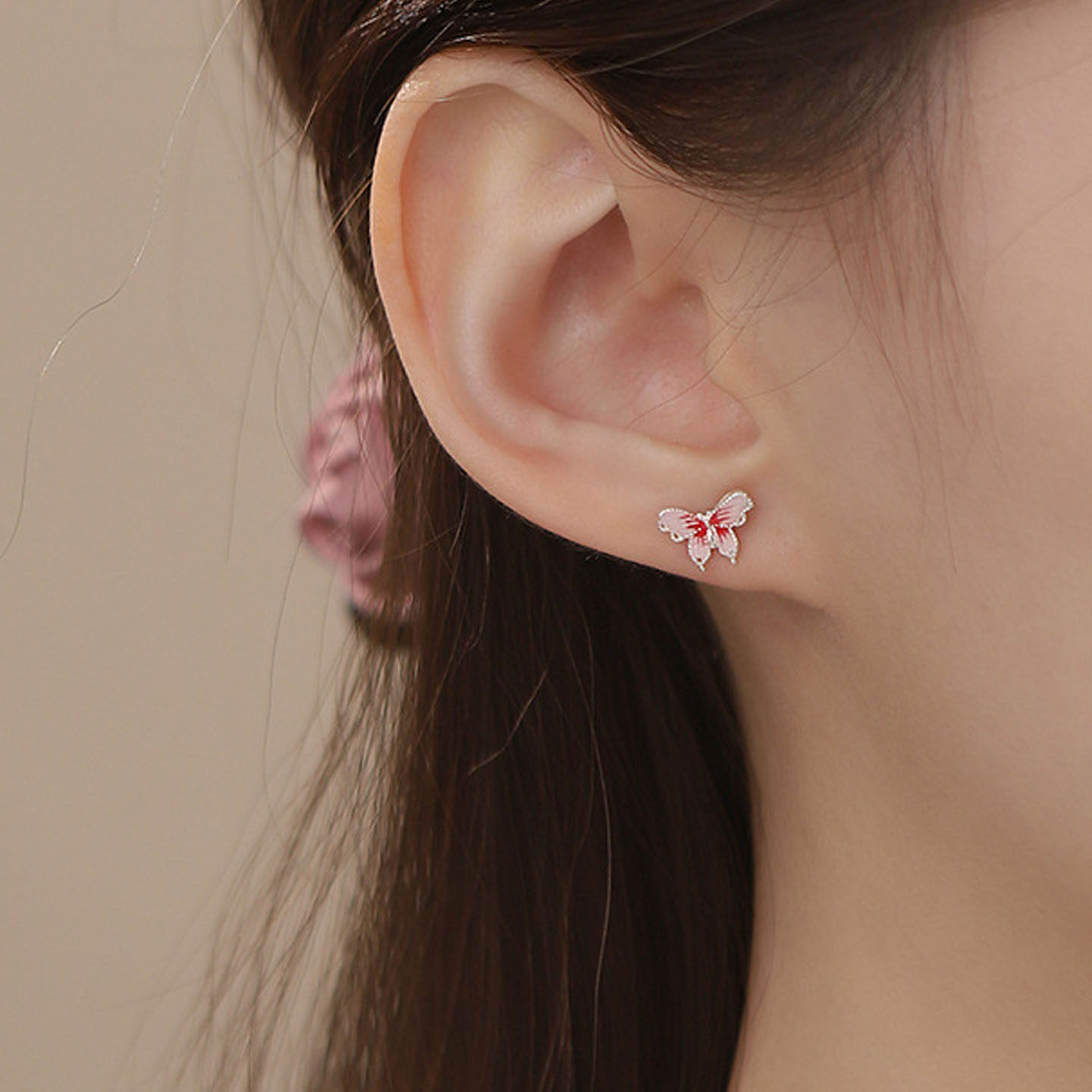 S999足银蝴蝶耳钉女甜美时髦韩系耳环职场通勤学生耳饰简约养耳洞,淘宝优惠券,粉丝福利购,淘宝优惠卷