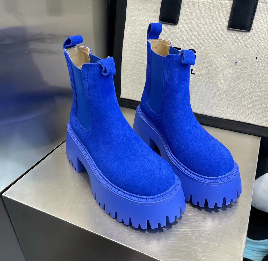 糖果色真皮磨砂皮净版裸靴厚底松糕短靴2024马丁靴机车靴鞋烟筒靴 - 图1