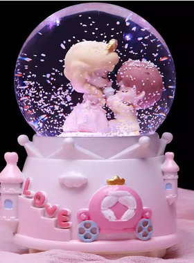 发光飘雪花浪漫情侣水晶球音乐盒