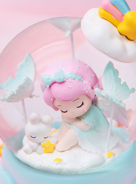 彩灯飘雪梦蝶女孩水晶球音乐盒