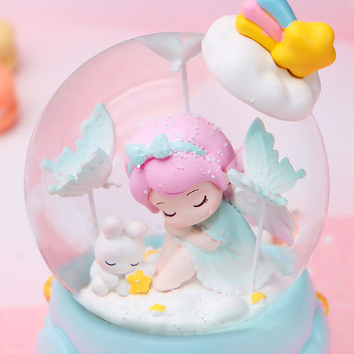 创意卡通梦蝶女孩彩灯飘雪花玻璃水晶球音乐盒送少女儿童生日礼物 - 图1