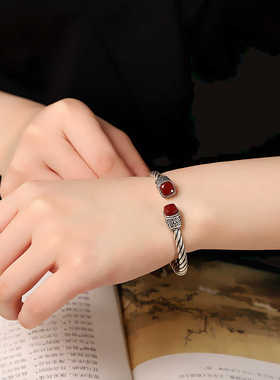 复古气质925纯银手环饰品做旧