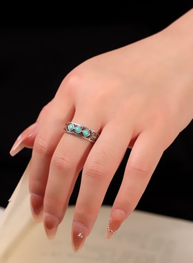 复古异域风纯银绿松戒指