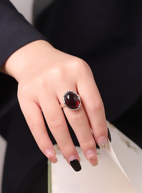 轻奢S925纯银天然血珀戒指