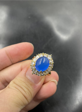 925银镶嵌蓝玉髓戒指白色玛瑙