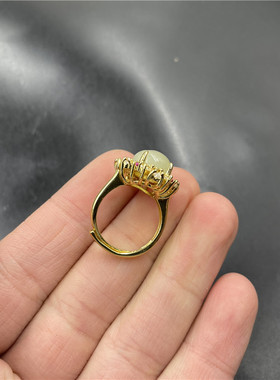 四海925女款伸缩玉器戒指镶嵌