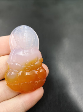 玉器天然黄色玛瑙挂件观音吊坠