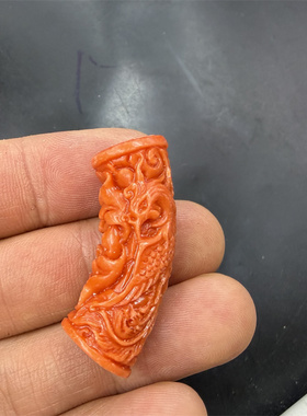 四海玉器 优化粉彩色雕花凤凰弯管散珠 红色雕花月牙珠子