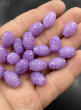 四海玉器 DIY饰品配件紫罗兰巴山翠玉雕花米珠散珠 紫色玉珠子