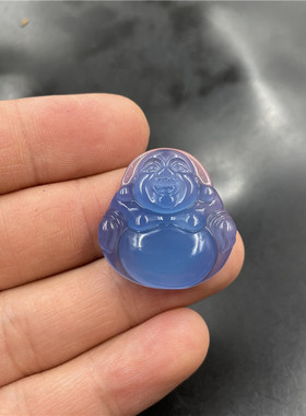 女款蓝色玉髓玛瑙弥勒佛吊坠