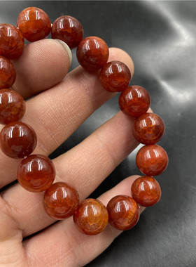 红色龙纹玛瑙圆珠手链手串