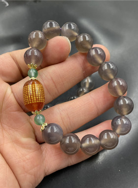 男女款灰色玉髓玛瑙圆珠手链