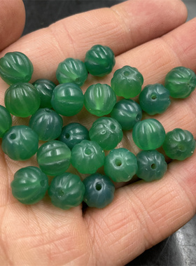 饰品配件绿色南瓜珠玛瑙圆珠散珠 绿色雕花珠子 绿玛瑙南瓜算盘珠