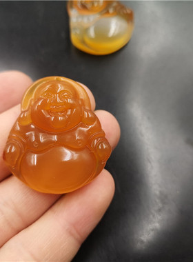 玉器天然黄色玛瑙弥勒佛吊坠