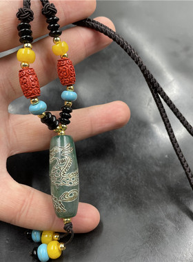 玉器做旧天珠玛瑙毛衣链绿色项链