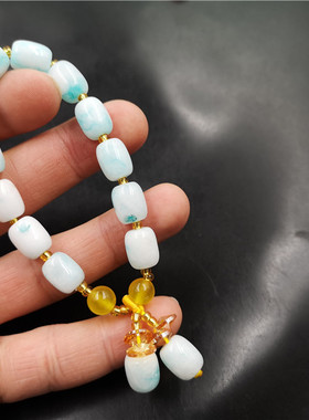 四海玉器  新款女式蓝色天河石筒珠玉手串 粉色桃花玉手串特价