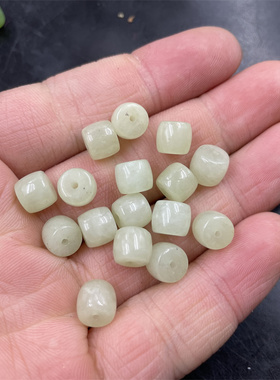 DIY饰品配件绿色玉石老形珠散珠算盘珠 青白色玉珠子散批