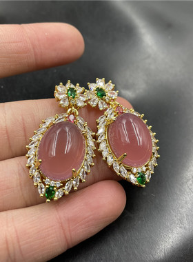 四海玉器 粉紫色玉髓玛瑙蛋形吊坠 女款镶嵌锁骨链玉坠