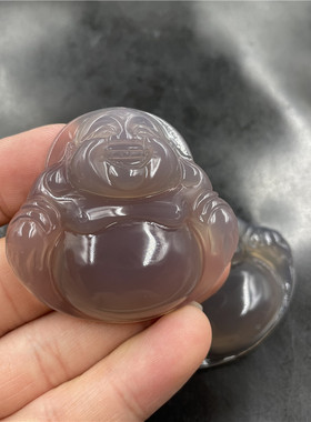 大号灰白色玛瑙弥勒佛挂坠毛衣链