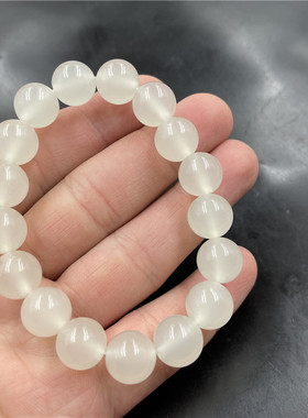 四海玉器 新款12毫米外蒙料仿金丝玉圆珠手链 女款冰白色玉手串