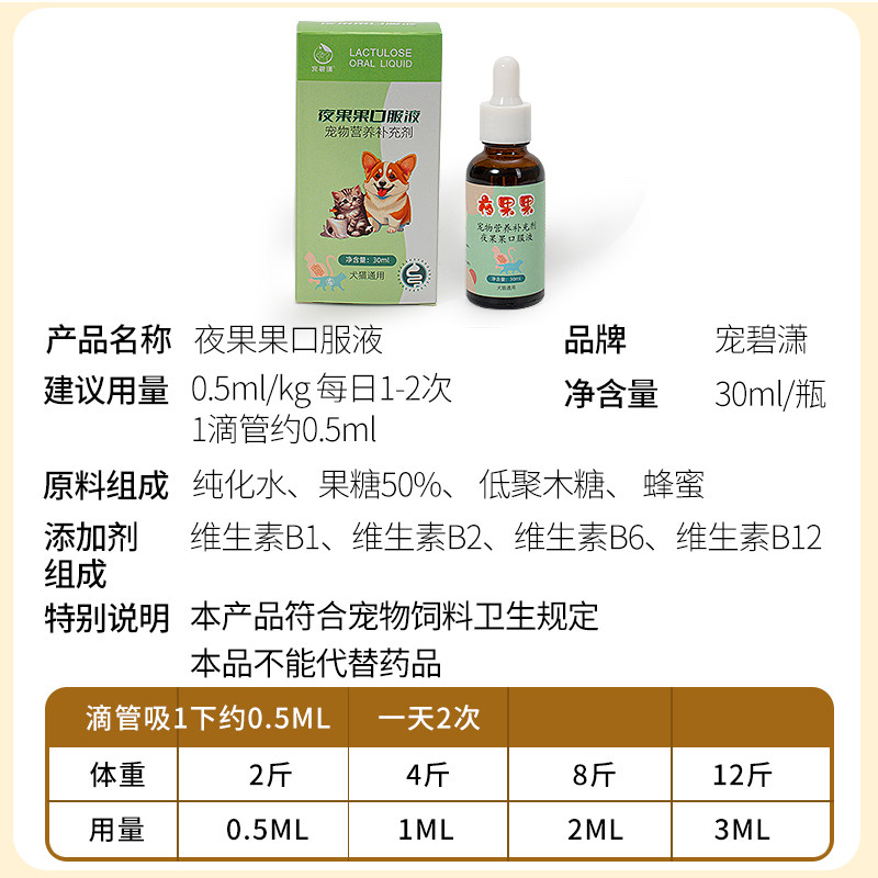 夜果果口服液宠物猫咪狗狗乳果糖猫用便便硬促进秘排便干通便