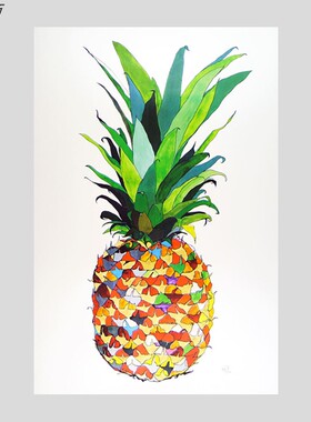 北欧现代简约黄红黄金菠萝装饰画画芯客厅背景墙卧室走廊挂画画心
