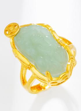 复古红宝石貔貅金钱女戒指货源沙金铜镀金仿和田玉开口指环