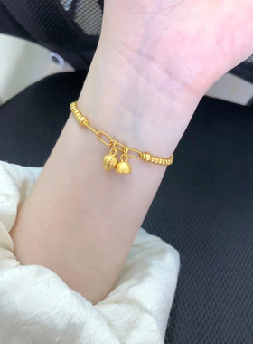 秋季新款小红书推荐磨砂珠桃花两世欢白玉石古法金吊坠手链手串女