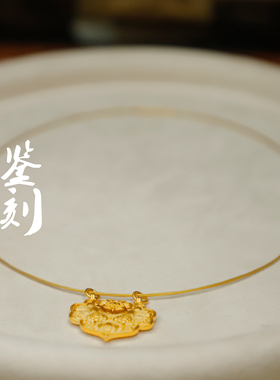 2023新款热卖鉴刻锦鲤锁吊坠金色钢丝绳古法沙金项链项圈锁骨链女