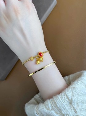 兔年新款本命年金珠手链如意红豆铃兰花古法沙金吊坠手链手串女