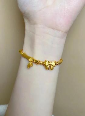 【春季新款】磨砂金珠甜美蝴蝶结桃花铃铛古法沙金配件手链手串女