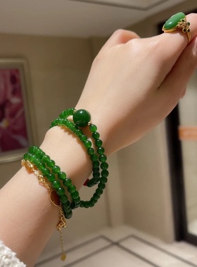 新款祖母绿玛瑙玉髓108颗佛珠手链三圈叠加手串闺蜜礼物手链女