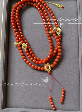 新年本命年红红火火玛瑙圆珠简约时尚国潮长款斜挎链项链毛衣链