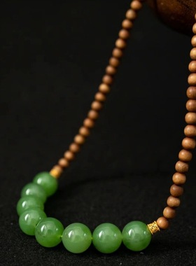 新款夏季简约檀木菠菜绿项链多圈