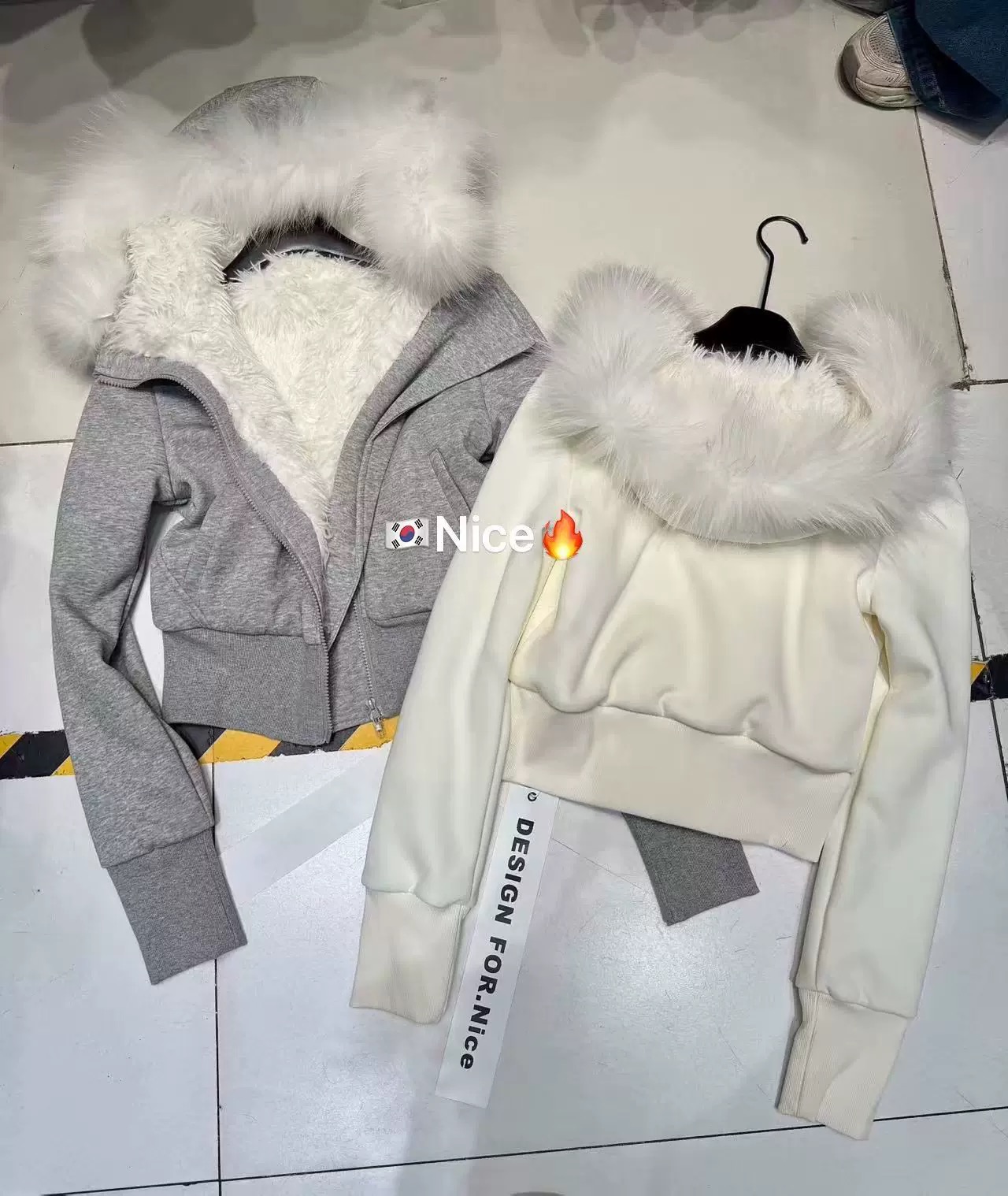nice乃思儿新款连帽真毛长袖加厚保暖卫衣外套女上衣喇叭裤套装 - 图1