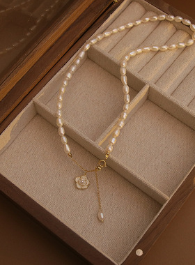 STINA淡水珍珠项链女气质山茶花