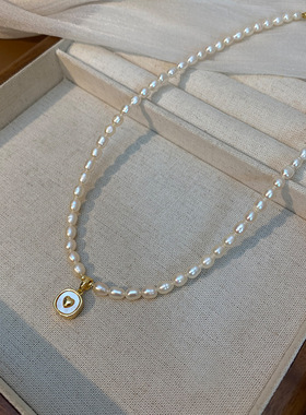 STINA高档爱心方牌吊坠珍珠项链