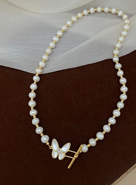 STINA珍珠夏季蝴蝶项链女轻奢高