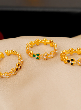 STINA小幸运三叶草花朵锆石开口