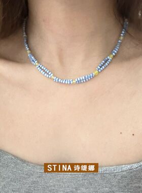 STINA小众设计双层串珠锁骨链女