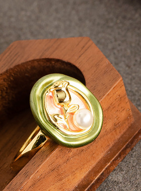 STINA莫奈花园镶珍珠复古个性油