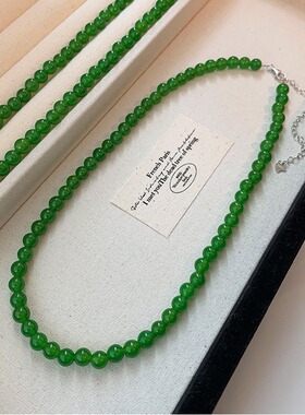STINA新款美达绿色玉串珠项链s