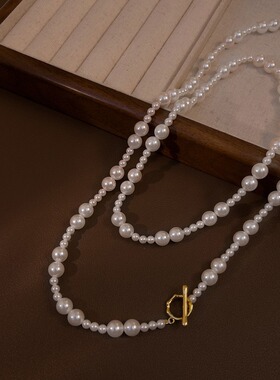 STINA轻奢珍珠项链法式毛衣链长