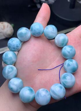 正品天然拉利玛蓝色海纹石16.8mm手串文玩时尚百搭手链珠宝饰品