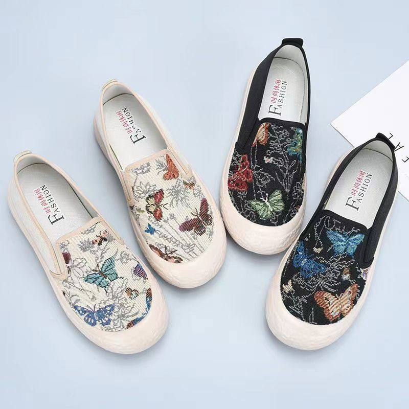 新中式女帆布鞋时尚百搭休闲厚底一脚蹬学生懒人鞋中国风单鞋,淘宝优惠券,粉丝福利购,淘宝优惠卷